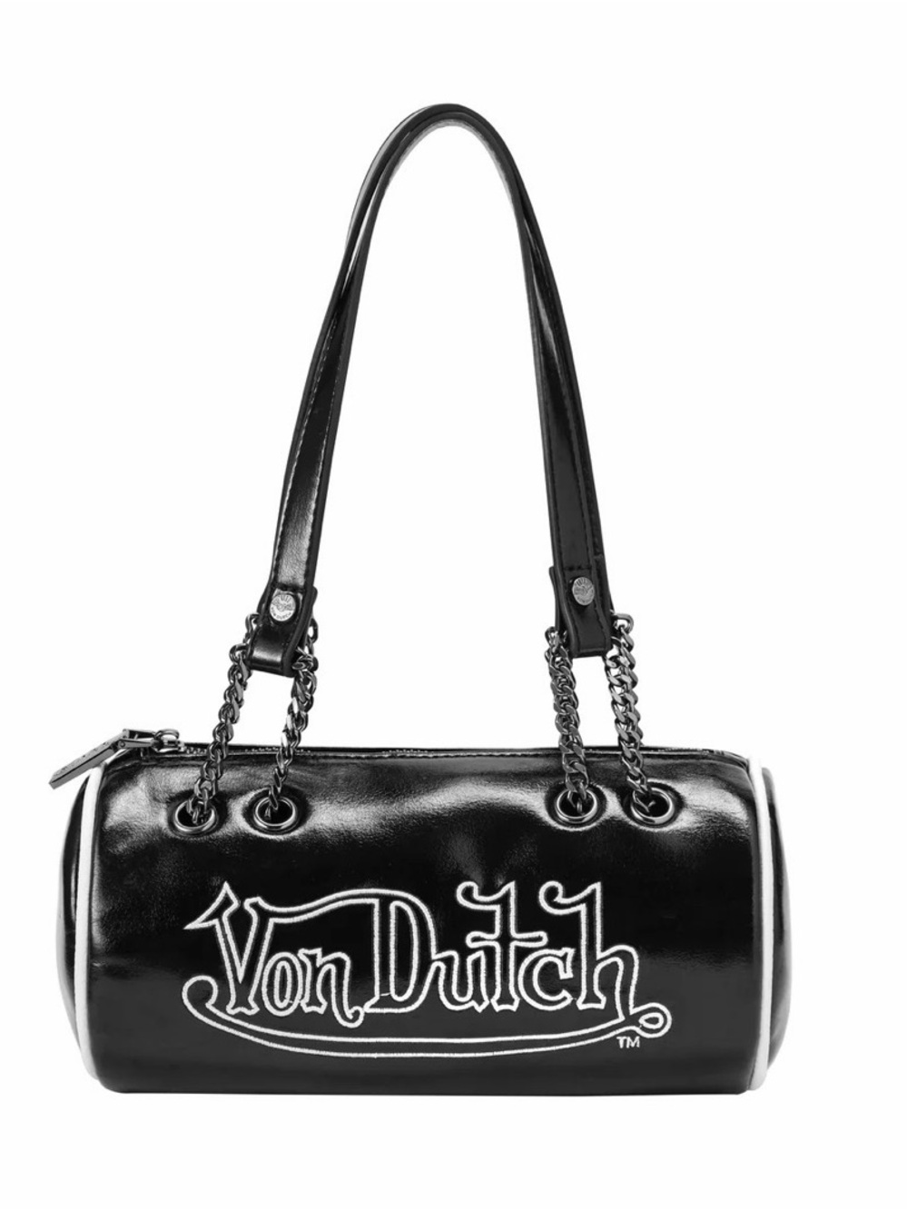 Von Dutch Black Barrel Shoulder Bag with White Logo